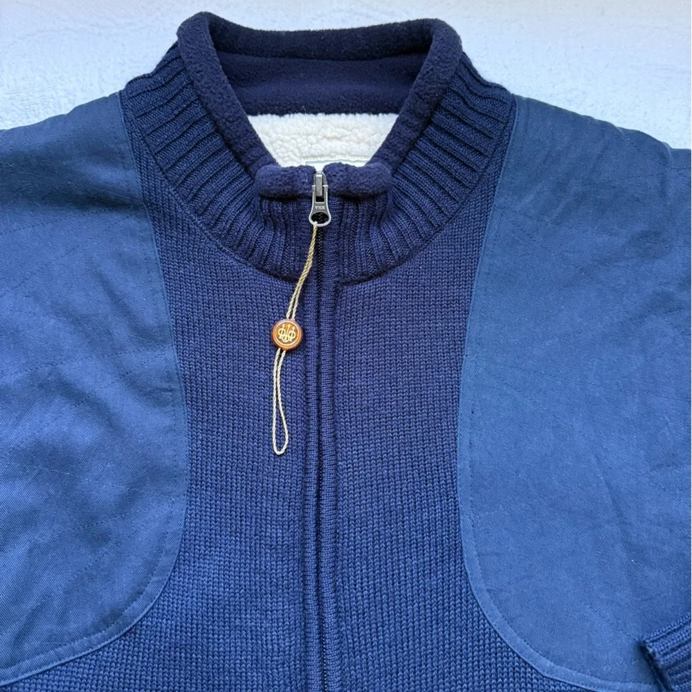 BERETTA Men’s Navy Wool JacketNWOT Sherpa LinenFull Zip Sweater Coat Large - Picture 7 of 17